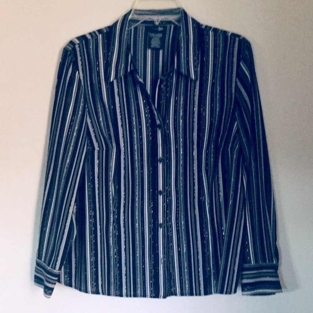 East 5th Black/White Lurex Striped Blouse XLP NWOT
